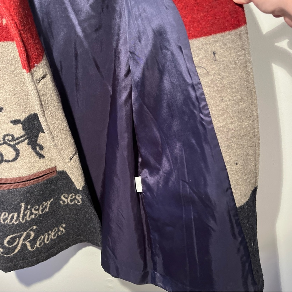 Vintage Rue Grenelle wool coat holiday winter Christmas grey cozy retro fleece S - Picture 12 of 13